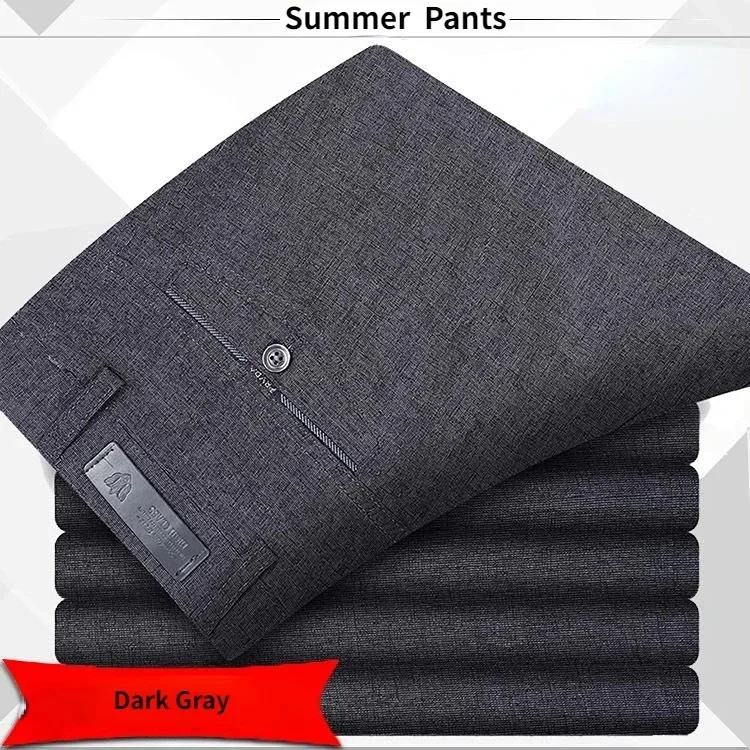 Men's Solid Color Straight-Leg Formal Trousers - Summer & Autumn Edition, Flat Design