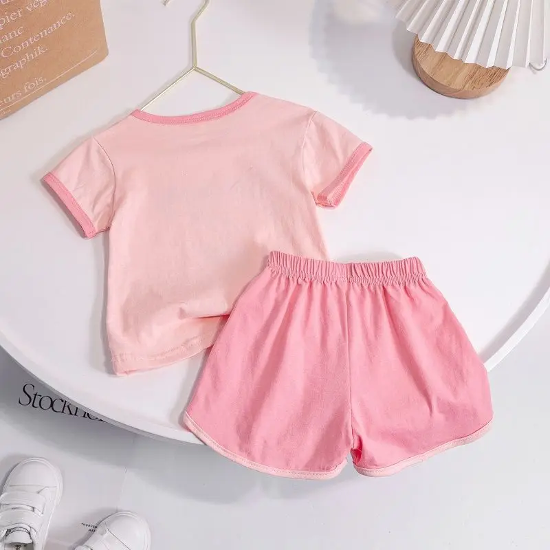 1-6-year-old girl baby summer casual print set new girl print short sleeve T-shirt + shorts 2-piece set children's sports set Baby Clothing Set expensive