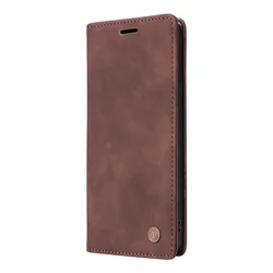 Luxury Retro Matte Flip Wallet Phone Case - Solid Colors Cover - Note 14 4G (L - 164mm) (Coffee)