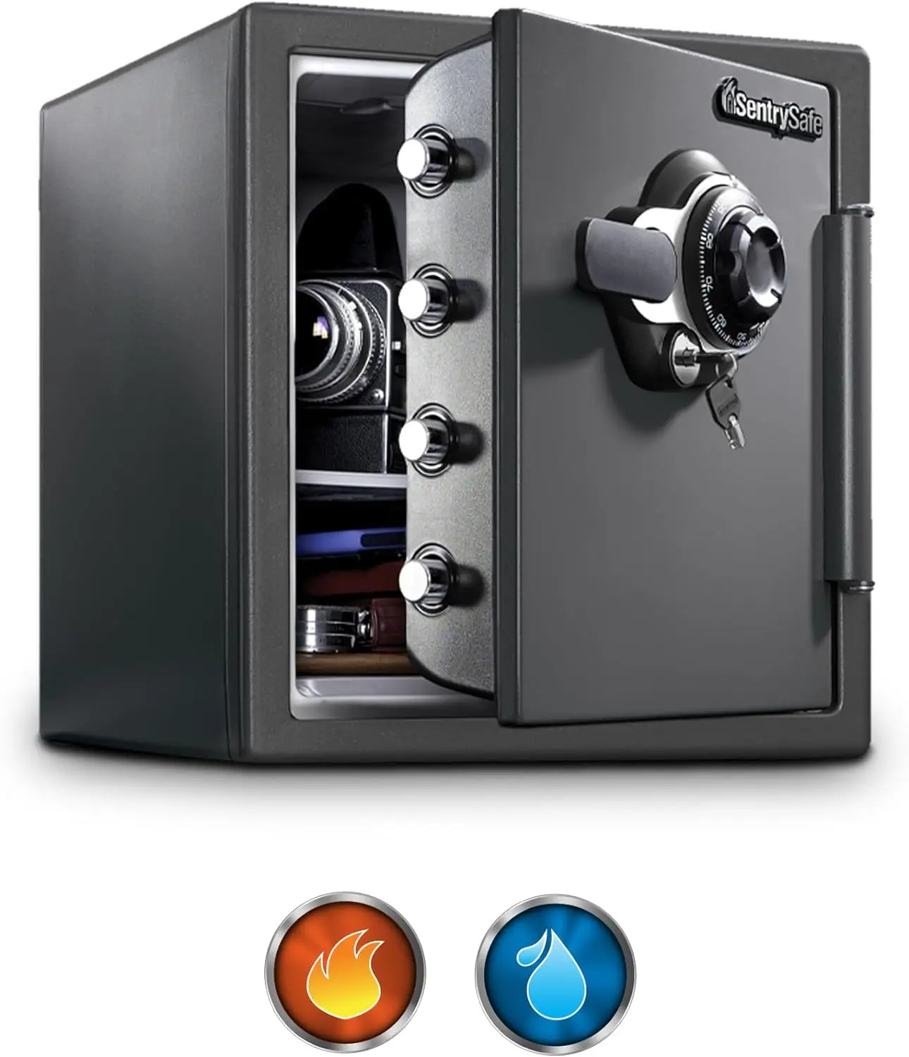 

Medium Gray Fireproof Safe and Waterproof Safe Box with Dial Combination, Home Safe for Money, Documents,