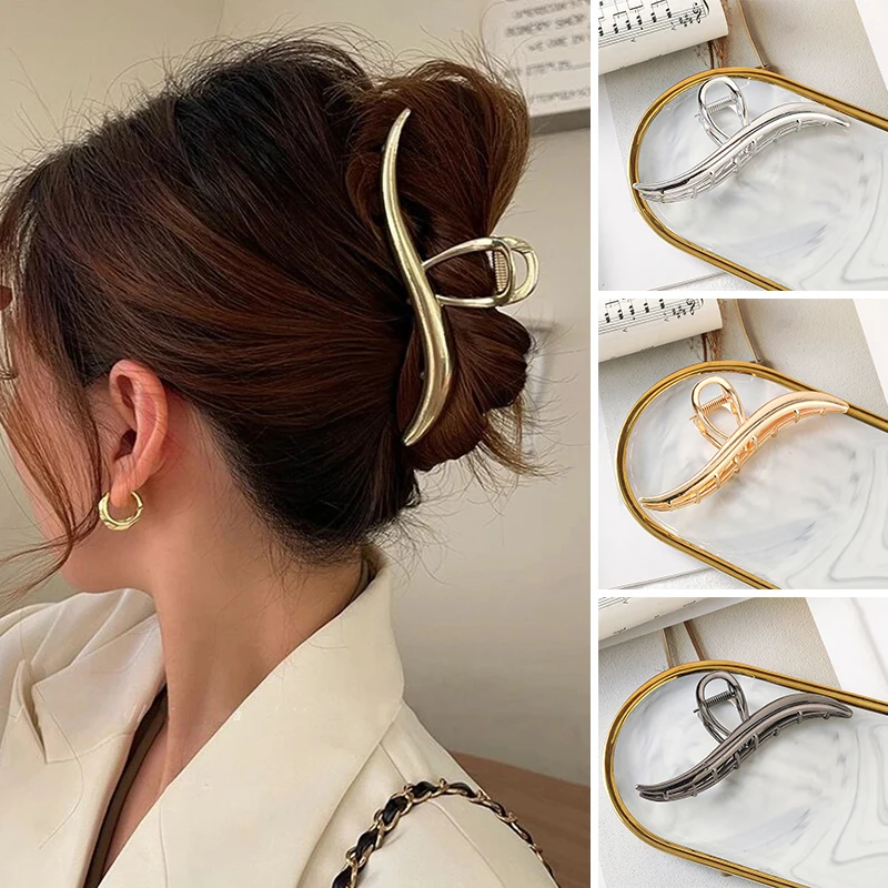 

Элегантная женская заколка для волос из сплава, однотонная простая дизайнерская заколка для волос, металлическая заколка в Корейском стиле для девочек, модные аксессуары для волос