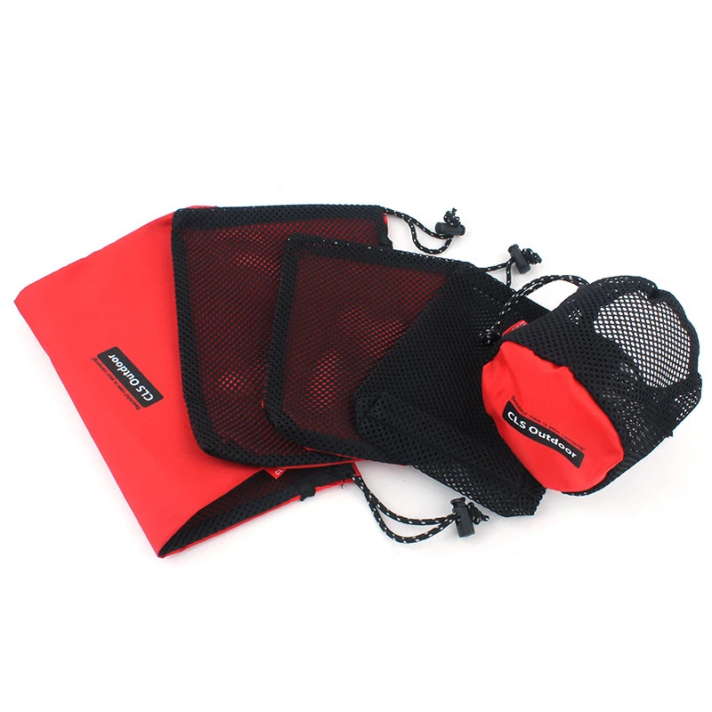 

5pcs/set Outdoor Camping Bags Pouch Set Drawstring Bags Mesh Stuff Sack For Picnic Bottle Pot Pan Storage Multi Purpose Pouch