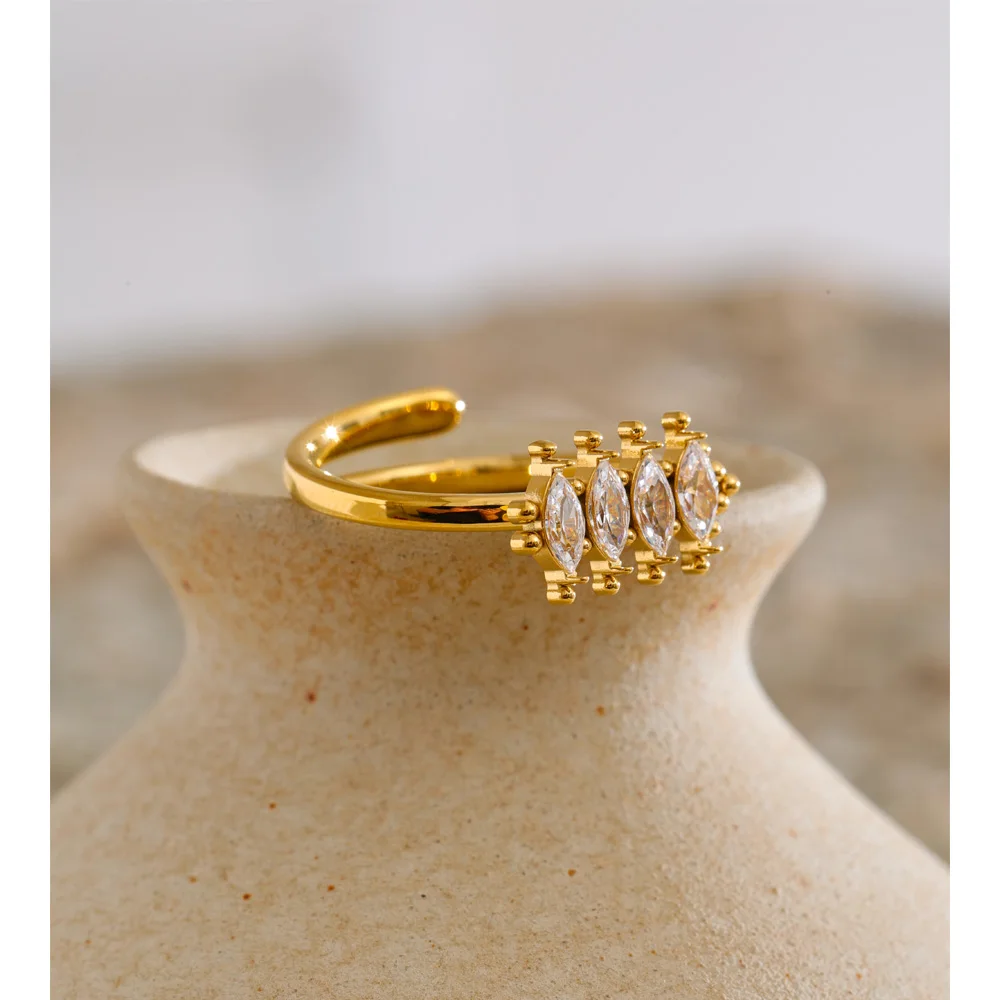 Yhpup Stainless Steel Cubic Zirconia Adjustable Ring Gold & Platinum PVD Plated Fashion Shiny Finger Jewelry Gift Wholesale 2