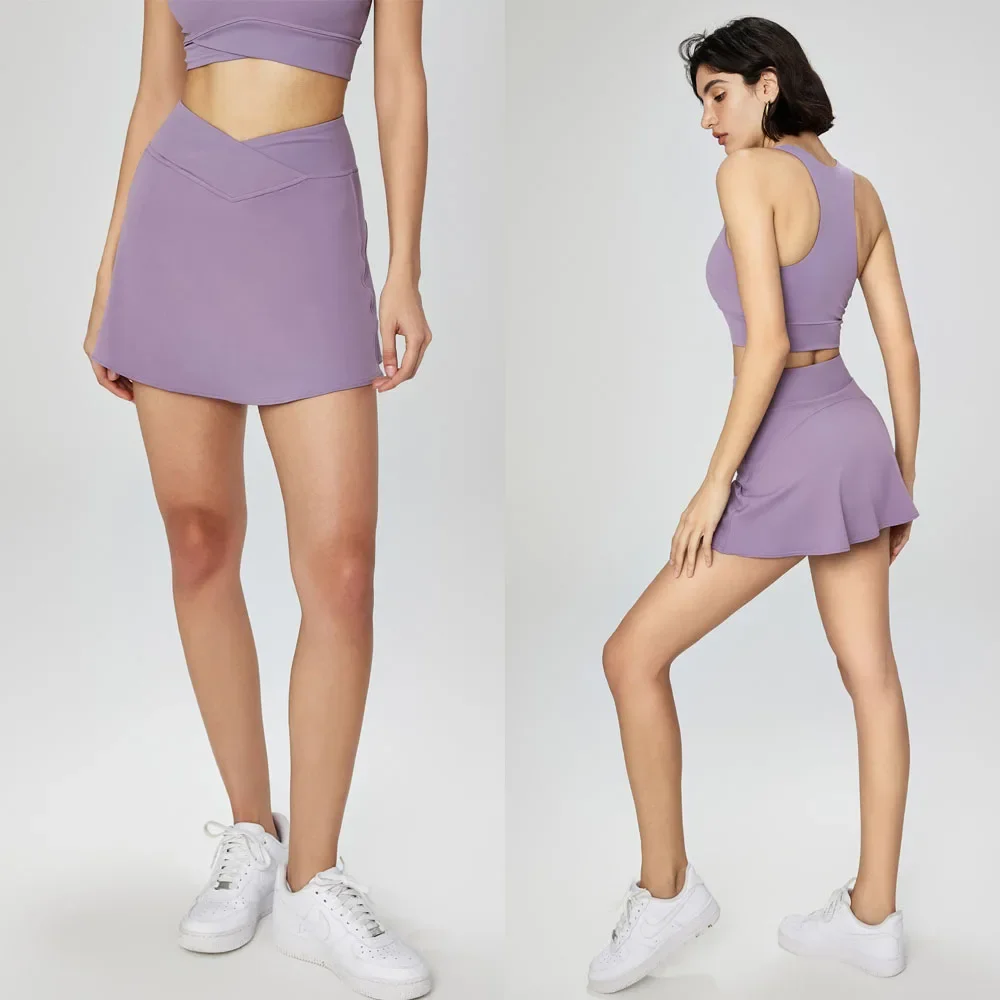 

Summer High Waist Yoga Short Skirt Fashion Versatile Anti Glare Yoga Skirt Fake Two Outdoor Sports Tennis Skirts