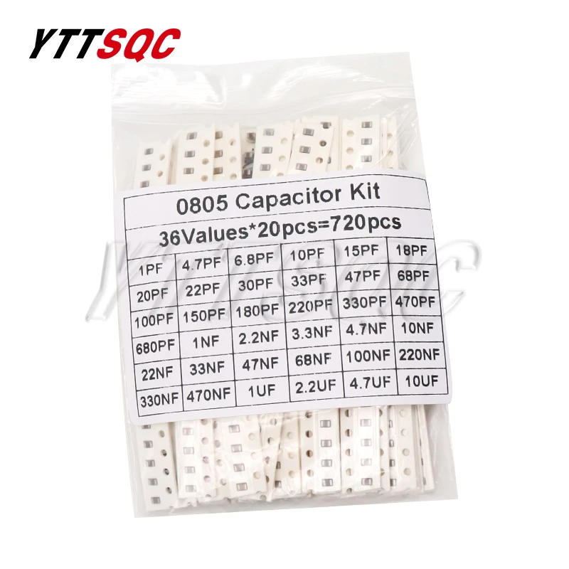 Smd Capacitor 320PCS 720PCS 0603 0805 1206 SMD Capacitor Assorted Kit 16/36/50Values 1PF-10UF Capacitance Set 100NF 0.1UF 1UF 2.2UF 4.7UF