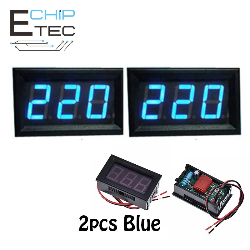 

2pcs AC 70-500V 0.56" LED Digital Voltmeter Meter Tool 2 Wire Red Green Blue Display 110V 220V DIY