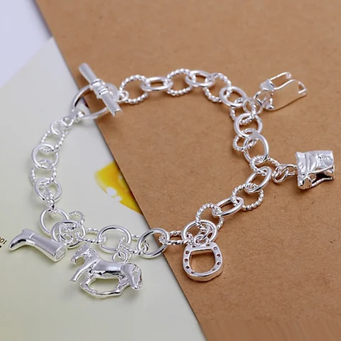 women lady 925 Silver Color Charms horse Jewelry fashion women high quality valentine gift beautiful Bracelets cute