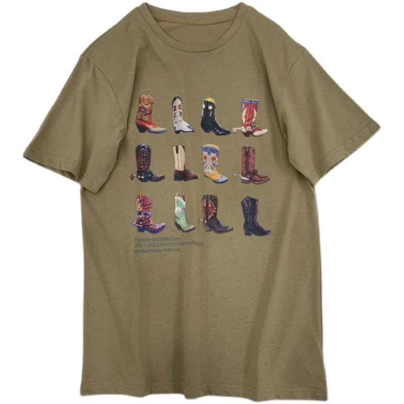 1pcs nine boots Western T-Shirt Women T Shirt Summer Loose Vintage Boho Texas T Shirt Cowgirl Cowboy Cute Graphic Tees945_voghion.com