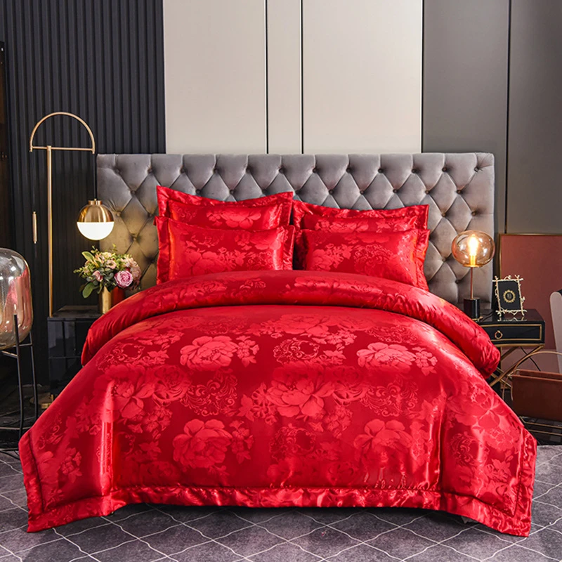 Luxury Satin Jacquard Bedding Set European Style Home Textile Bed Set Queen Size Soft Comfortable High End Duvet Cover Set King 
