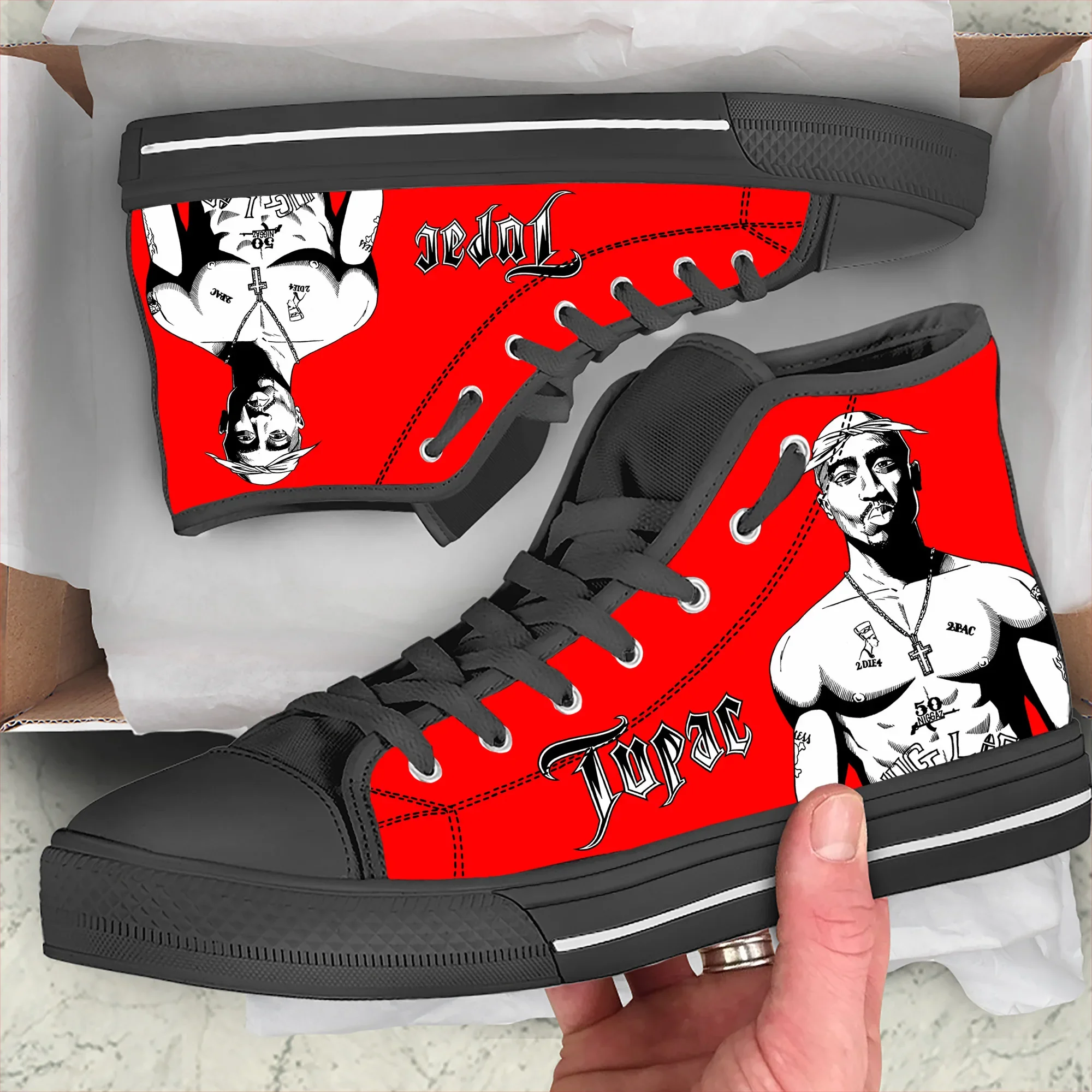 Hot Rap 2pac Tupac All Mens Womens Teenager High Quality High Top Classic Canvas Shoes Casual Couple Shoes Fashion Custom Shoe