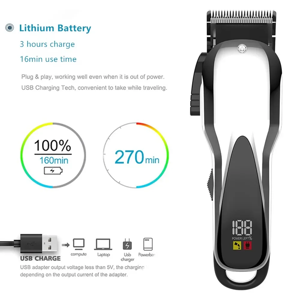 LED Display Hair Cutting Machine Professional Hair Trimmer Electric Hair Clipper Dual Use Barber Razor 4