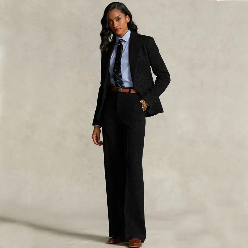 Women's Herringbone Suit 2-piece Set (jacket + Pants) Formal Suits for Women Single-breasted Elegant Women's Sets Lapel Fashion