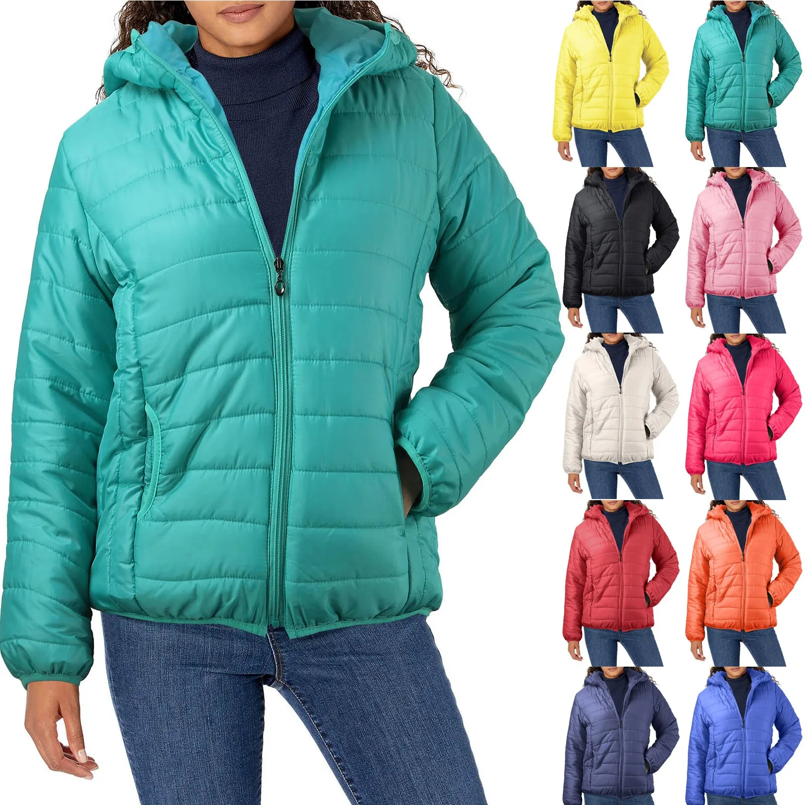 WomenWarmLightweightJacketHoodlessWindproofWinterCoatWith