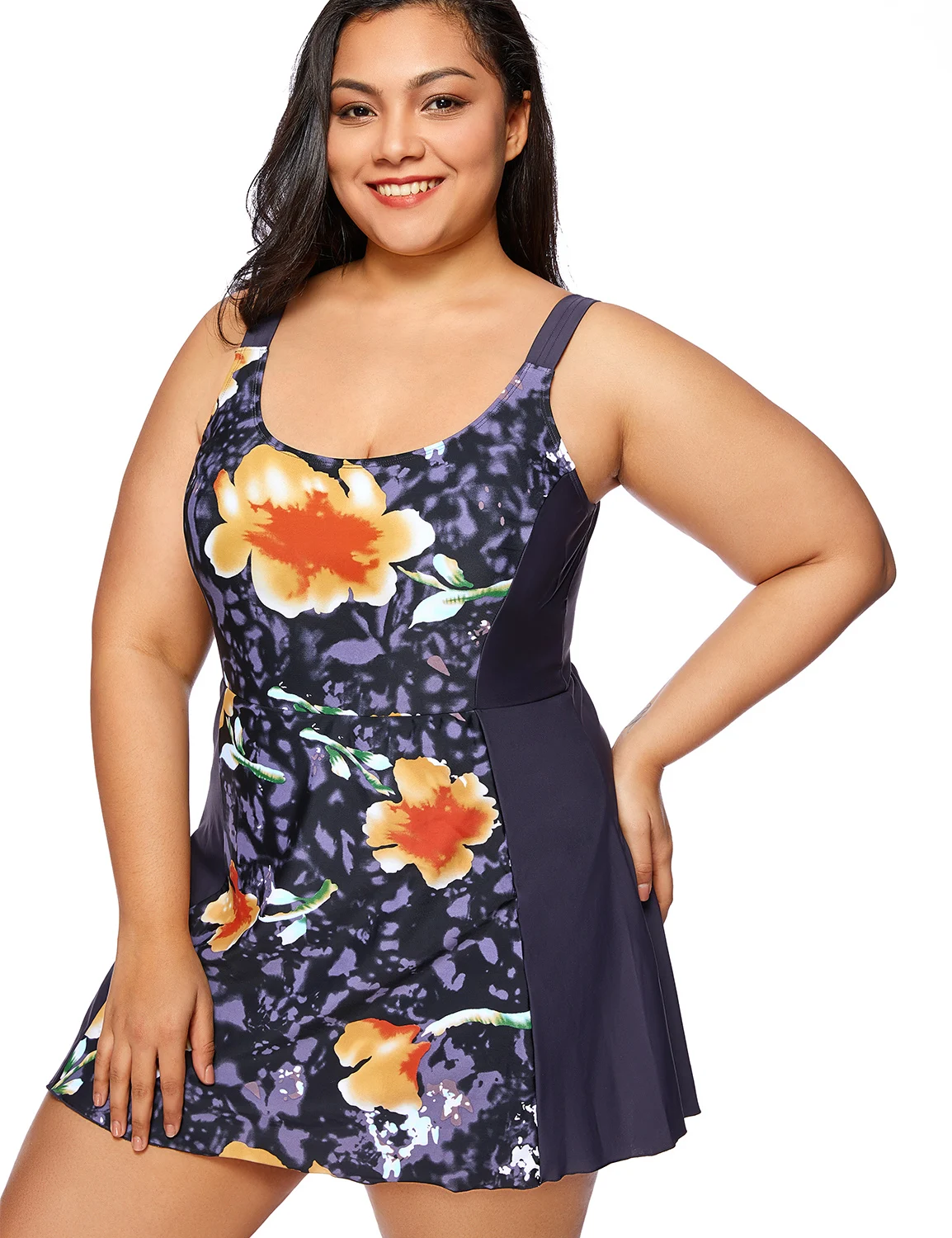 Delimira Damen Bade bekleidung bescheidenes Bade kleid plus Größe  einteiliger Badeanzug Blumen rock mit leicht gepolsterter Tasse schnell  trocknen