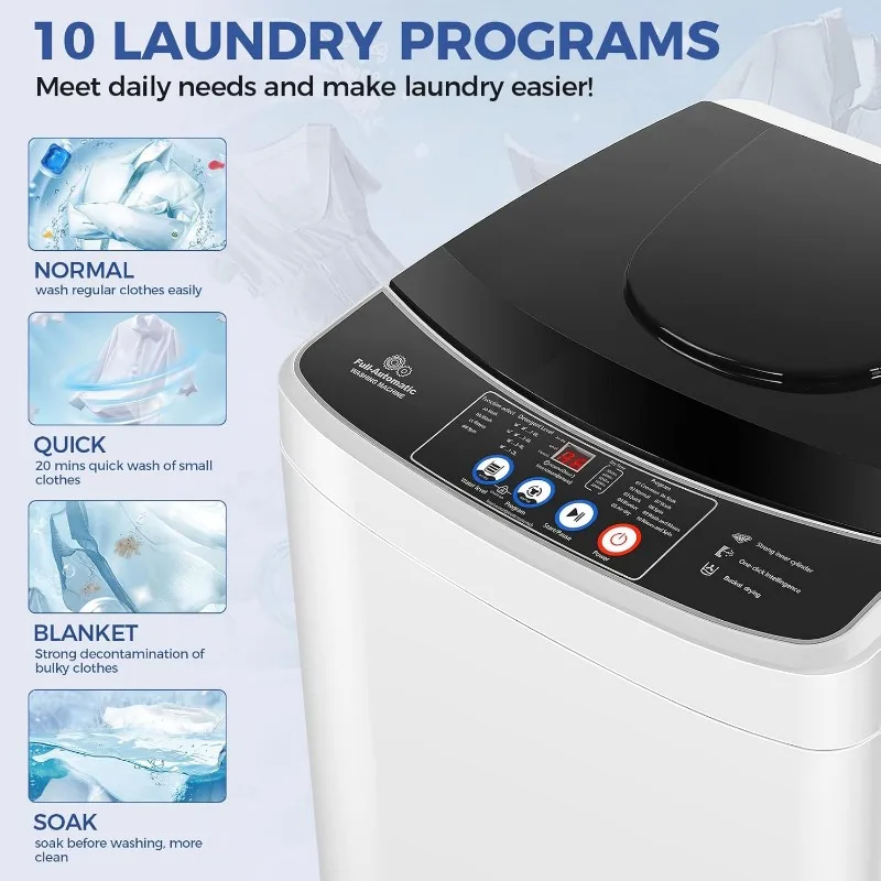 Nictemaw Portable Washing Machine, 20Lbs Capacity Full-Automatic Portable Washer, 2.8Cu.ft Washer 3