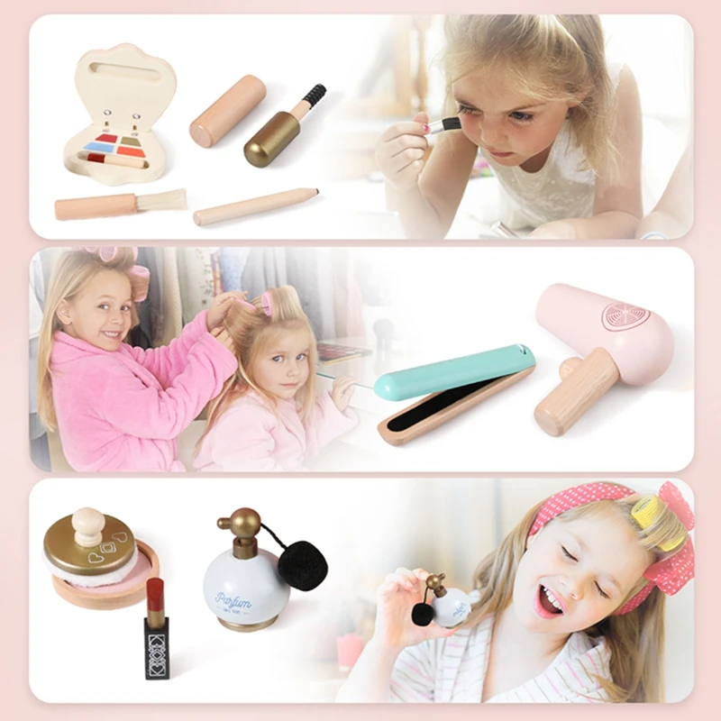 Girls Wooden Makeup Set Game Cosmetic Case Gift Toys