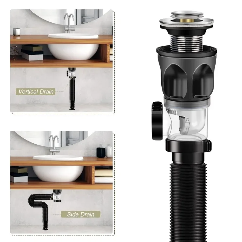 Sink Downpipe Basin Sink Cross Drain Downpipe Bathroom Sink Anti Clogger Retractable Deodorising Strainer Kitchen Accessories 2