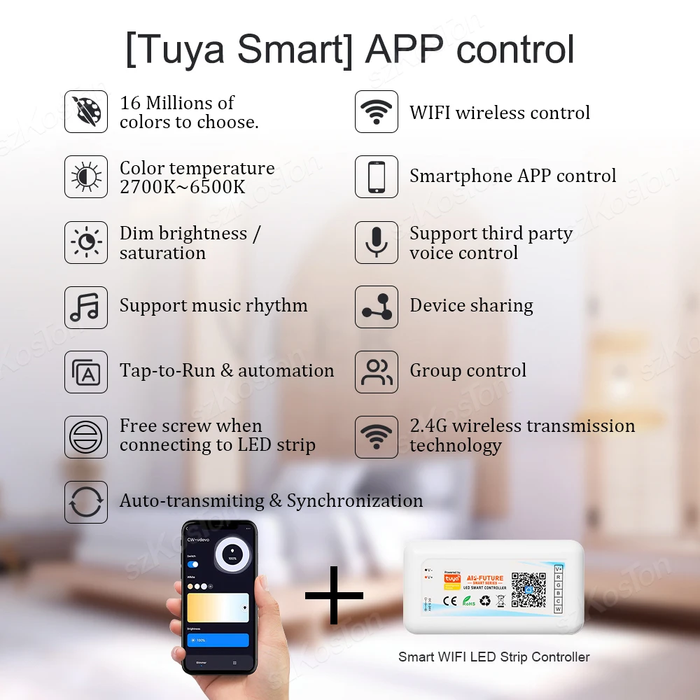 Tuya WiFi Smart LED Controller DC5V-24V RGB/RGBW/RGBCCT Single Color Dimmer LED Strip Remote Control Works with Alexa Google