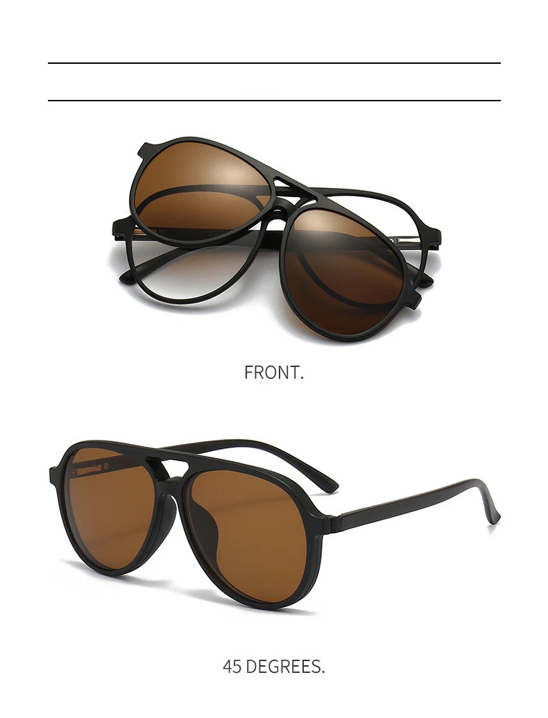 VCKA 6 In1 Pilot Polarisierte Myopie Sonnenbrille Magnetische Clip Männer Frauen Gläser Optische Verordnung Klassische Brillen -0,5_voghion.com