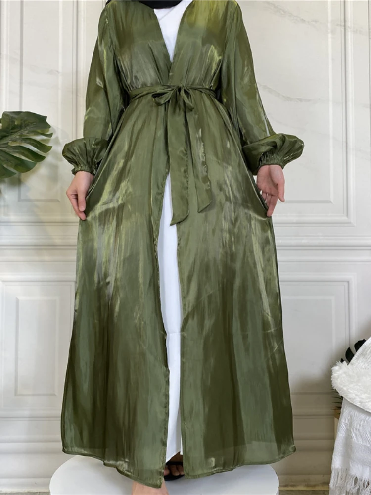 

Ramadan Party Dresses for Women Puff Sleeve Abaya Long Sleeve Belted Kaftan Abayas Muslim Dubai Gowns Morocco Evening Vestiods