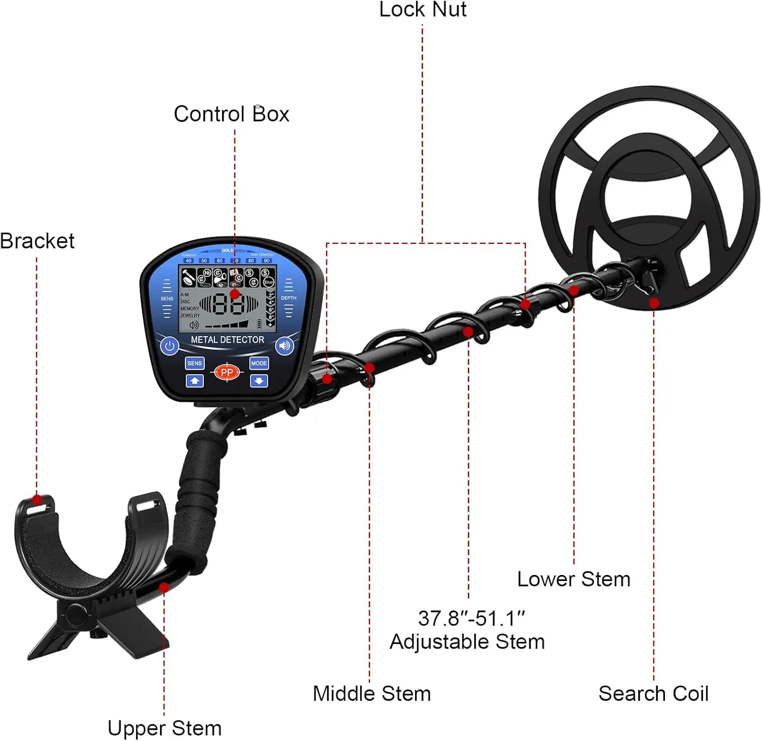 Metal Detector for Adults with 5 Modes Metal Detectors with DSP Chip Gold Detector for 6 Type Target Metals Gold