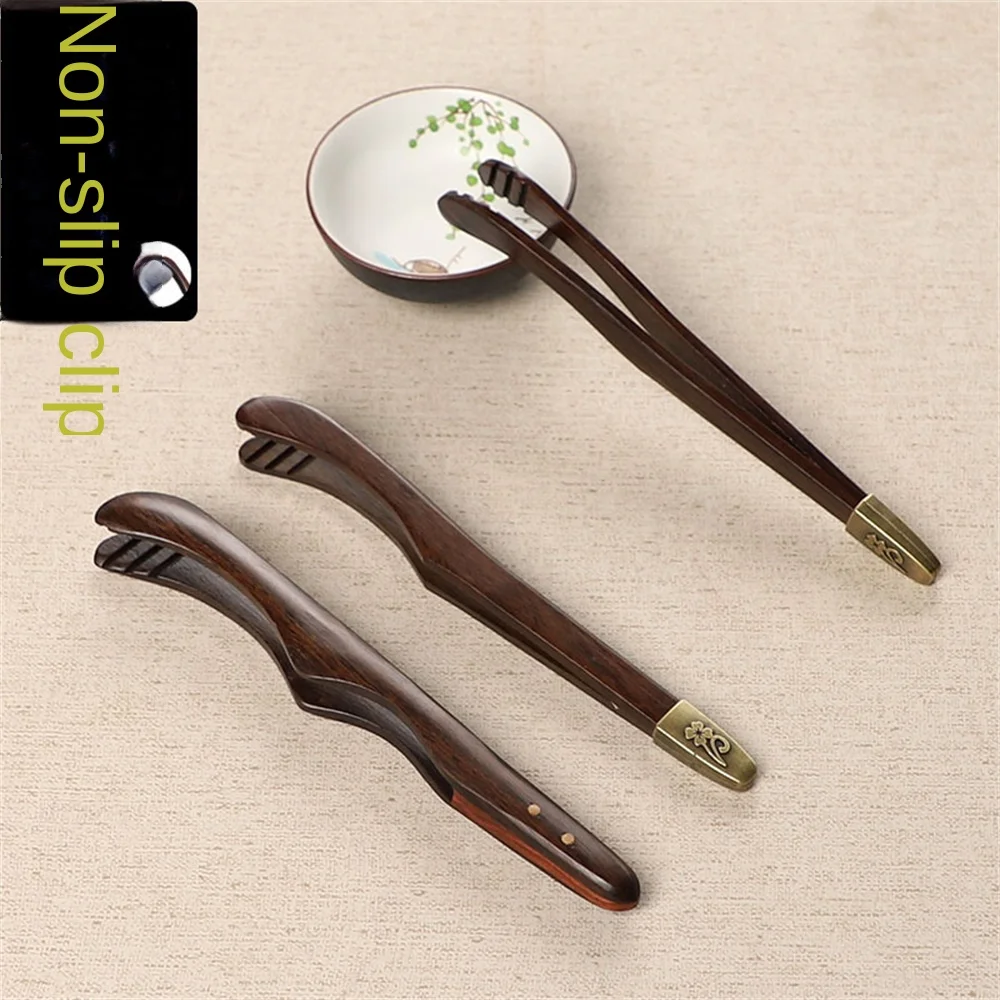 1/5PCS Natural Bamboo Tweezers Versatile Convenient Wooden Ebony Alloy Tongs Tea Tweezers Fall-proof Non-slip Sawtooth