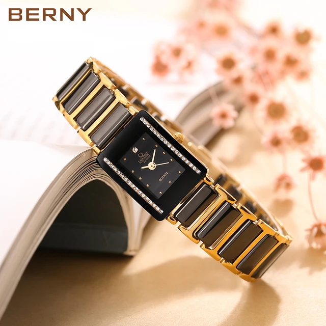 TO Brand Luxury Watch for Women Gold Japan Quartz Fashion Ladies Wristwatch Rectangle Copper Case Ceramic Bracelet Watch Female 2