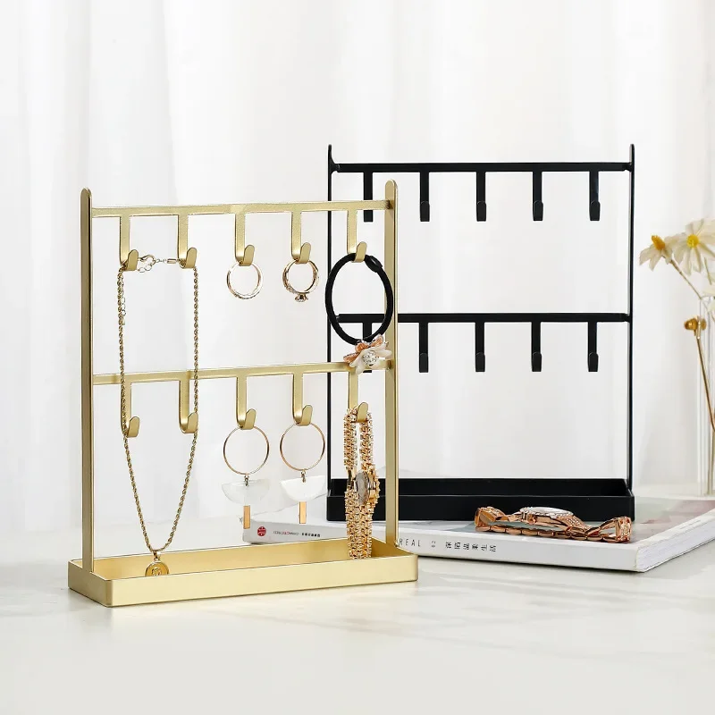 Lock Ring Racks Metal Double Layers Hook Jewelry Rack Earrings Ring Necklace Display ...