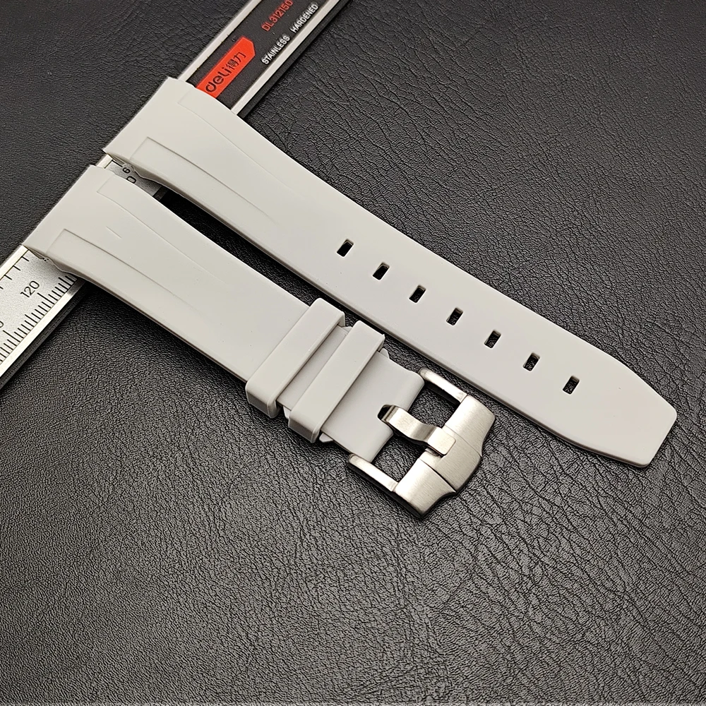 Premium Blue/White 22mm Waterproof Rubber Watch Strap with Stainless Steel Buckle