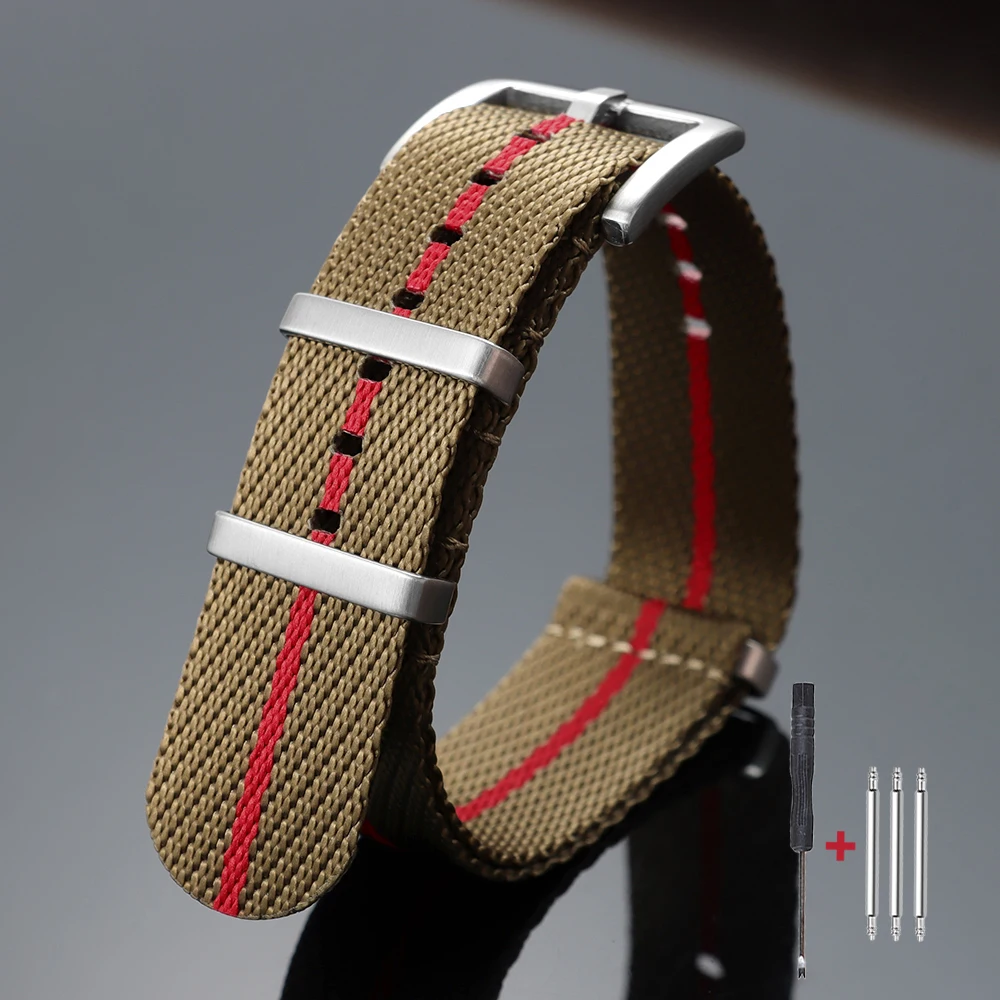 Army Green Ribbed Nylon Watch Strap - Military Sports Bracelet