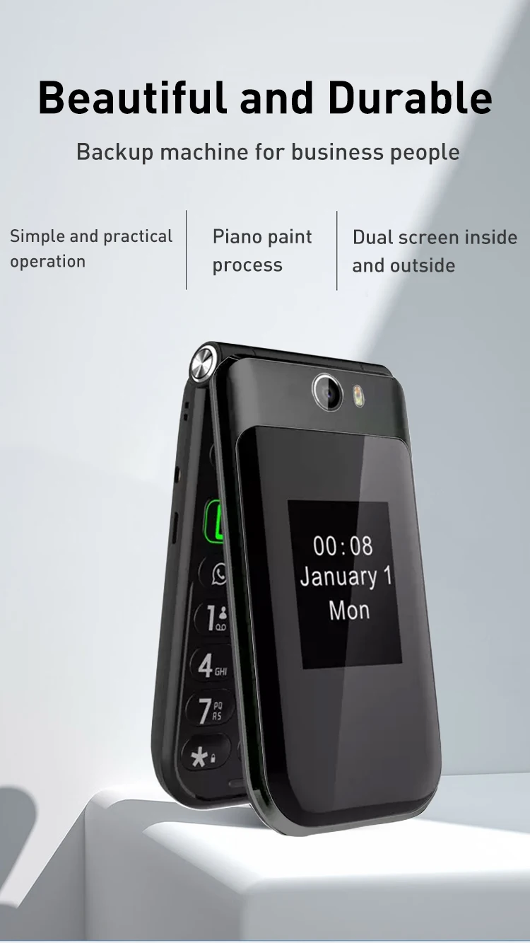 New Model Q3 4G Android 8 MTK 6739 Touch Screen 1450mAh Flip Smart Phone WiFi 2.8 Inch 3GB 32GB Version 6