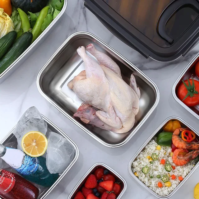 Boîte à Bento à déjeuner en acier inoxydable 304, réfrigérateur familial, conteneurs de stockage des aliments, boîtes à déjeuner portables en plein air, 7 tailles au choix, 1 pièce 2