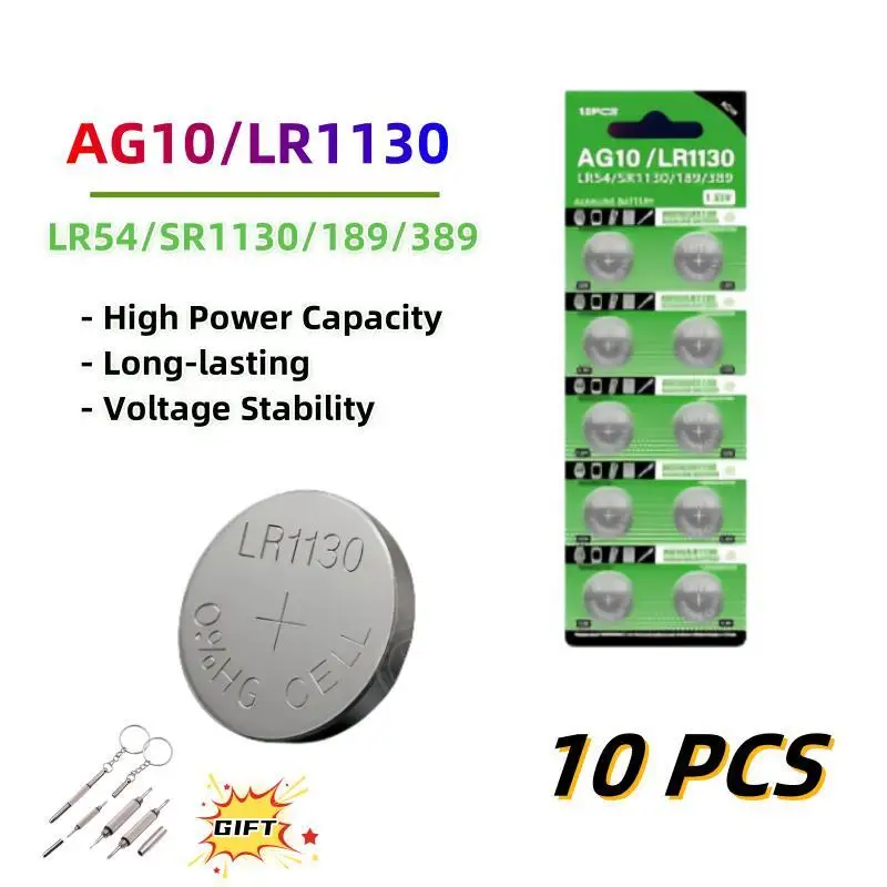 

10~50PCS AG10 Button Batteries LR1130 389A 189 389 SR54 LR54 L1131 Alkaline Coin Cells For Watch Toy Remote Control Calculator