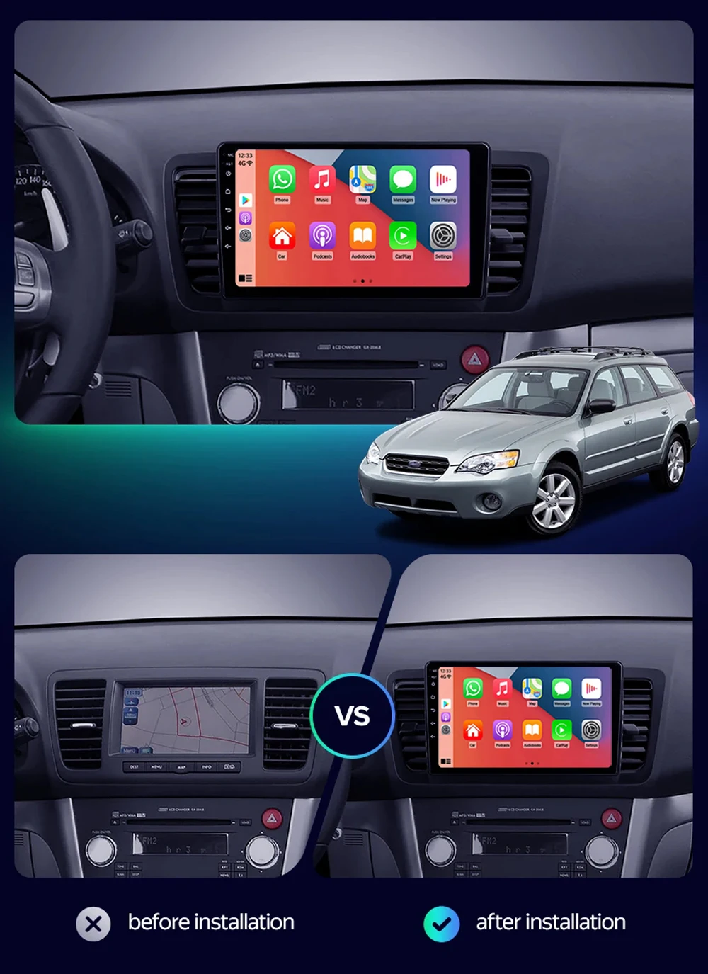 Car Multimedia Player QLED Android 14 For Subaru Outback 3 Legacy 4 2004-2009 Radio GPS DVD 2Din