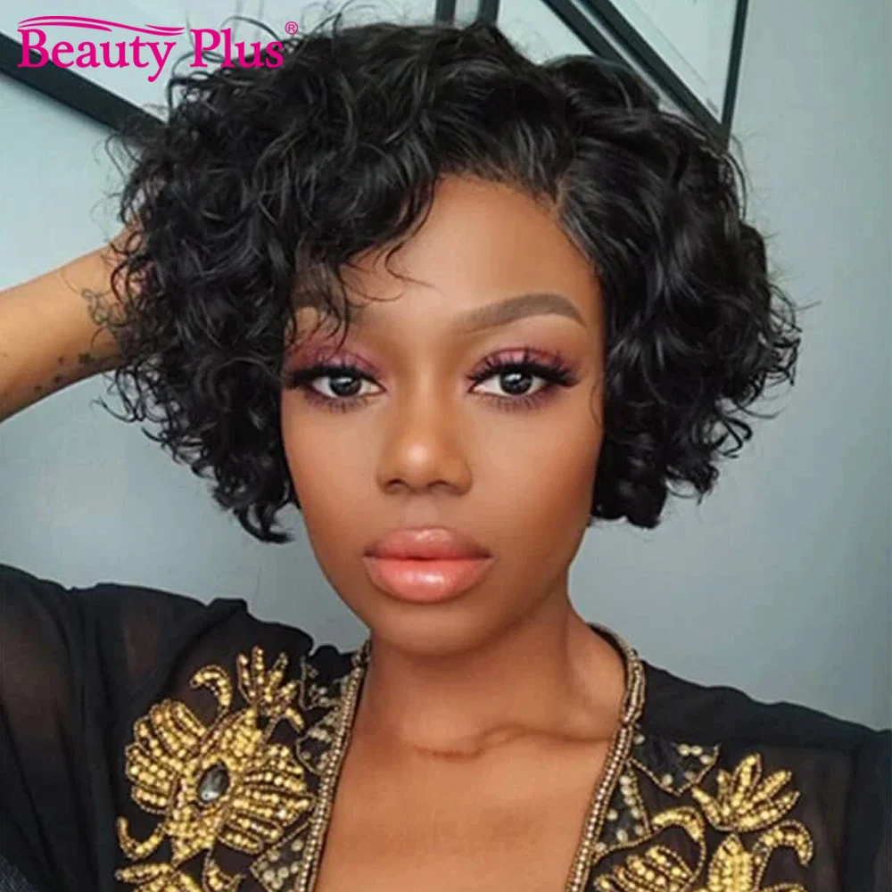 

Pixie Cut Finger Wave Bob Wigs Side Part Lace For Black Women Glueless Wave Short Indian Human Hair Wig Machine Made