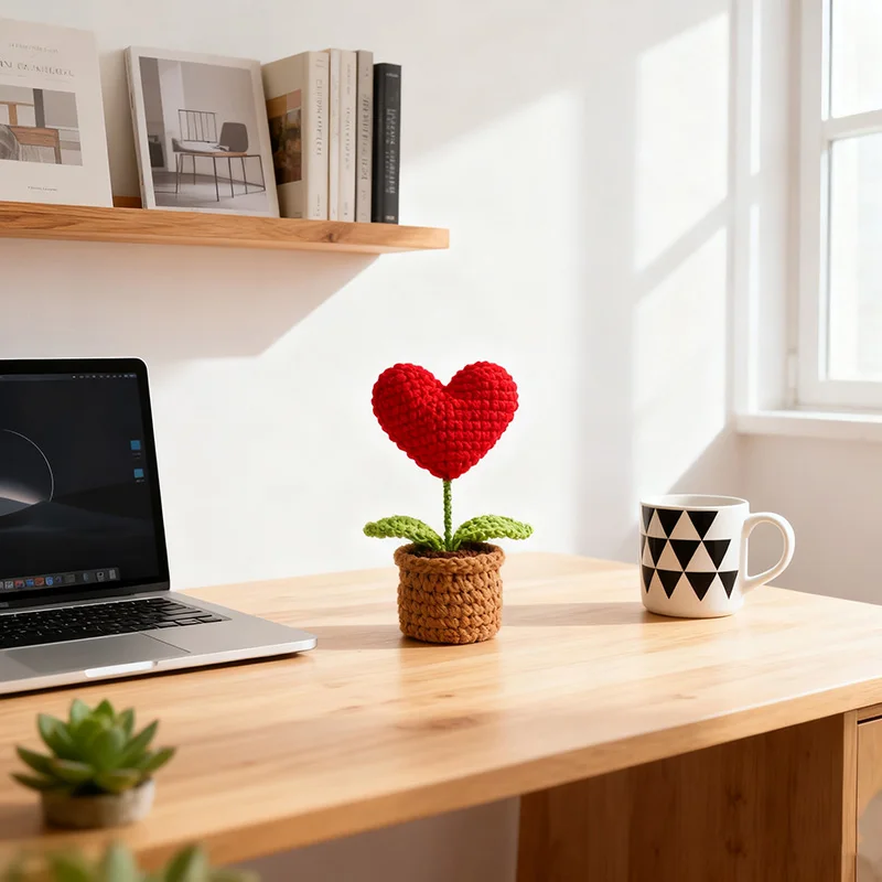 Valentine's Day Gift Heart Shaped Plant Handmade Knitted Flower Pot Christmas Mothers Day Birthday Party Home Table Decoration