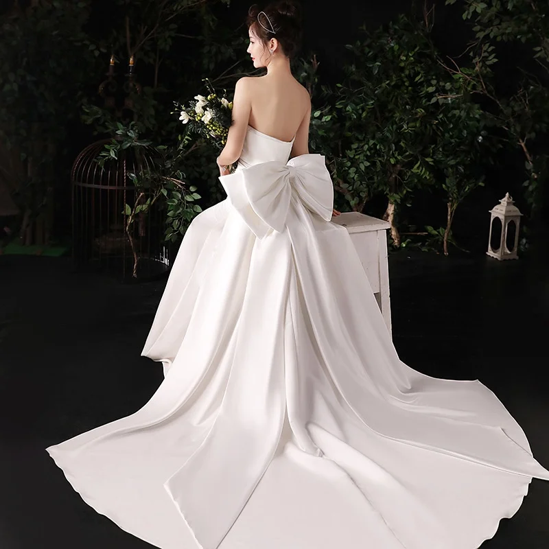 Removable Satin Bridal Bow with Long Tail Off White Wedding Dress Accessories
