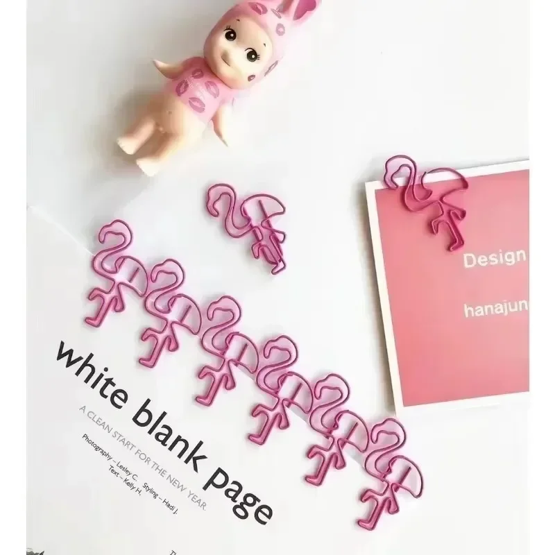 10Pcs 귀여운 동물 핑크 스위트 핑크 플라밍고 북마크 종이 클립 사무용품 선물 문구 문서 정리 귀여운 종이 클립