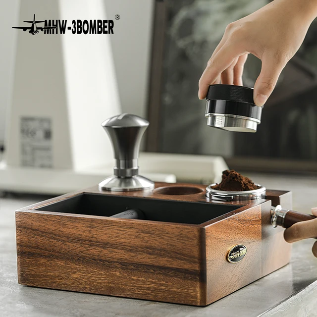 Espresso Knock Doboz Szilárd Fa És Fém Tamping Állomás Tamper Tartó Kávéfőző Maradék Ch5424 - Image 5
