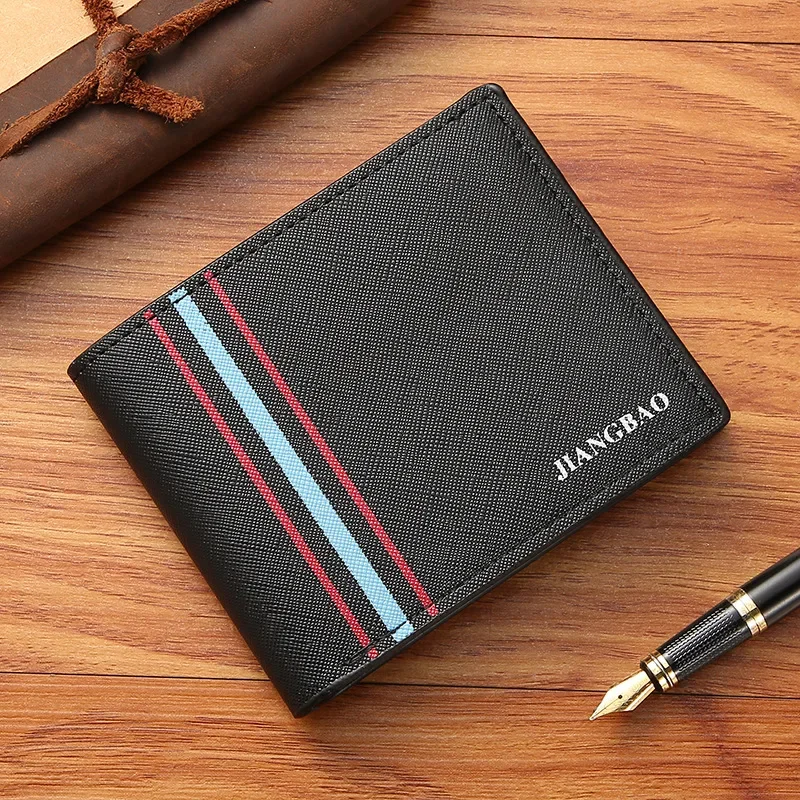 

New Men's Short Fashion Wallet Multi Card Vertical Stripe Wallet Horizontal Business Soft Leather Wallet