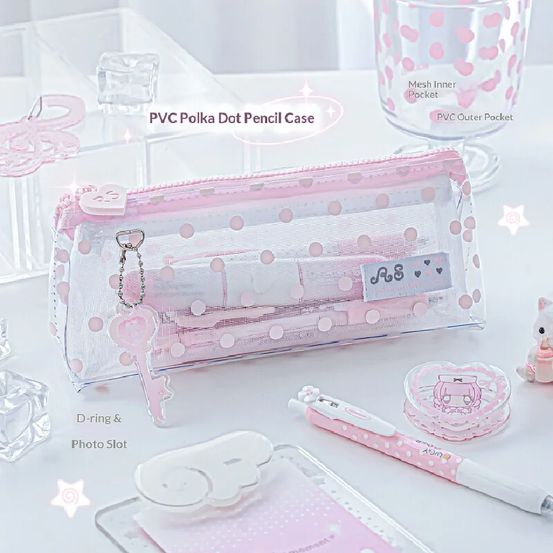 Astuccio RosyPosy Trasparente a Pois, Portatile ed Estetico in PVC, per Scuola, Ufficio e Studio Quotidiano - immagine 3