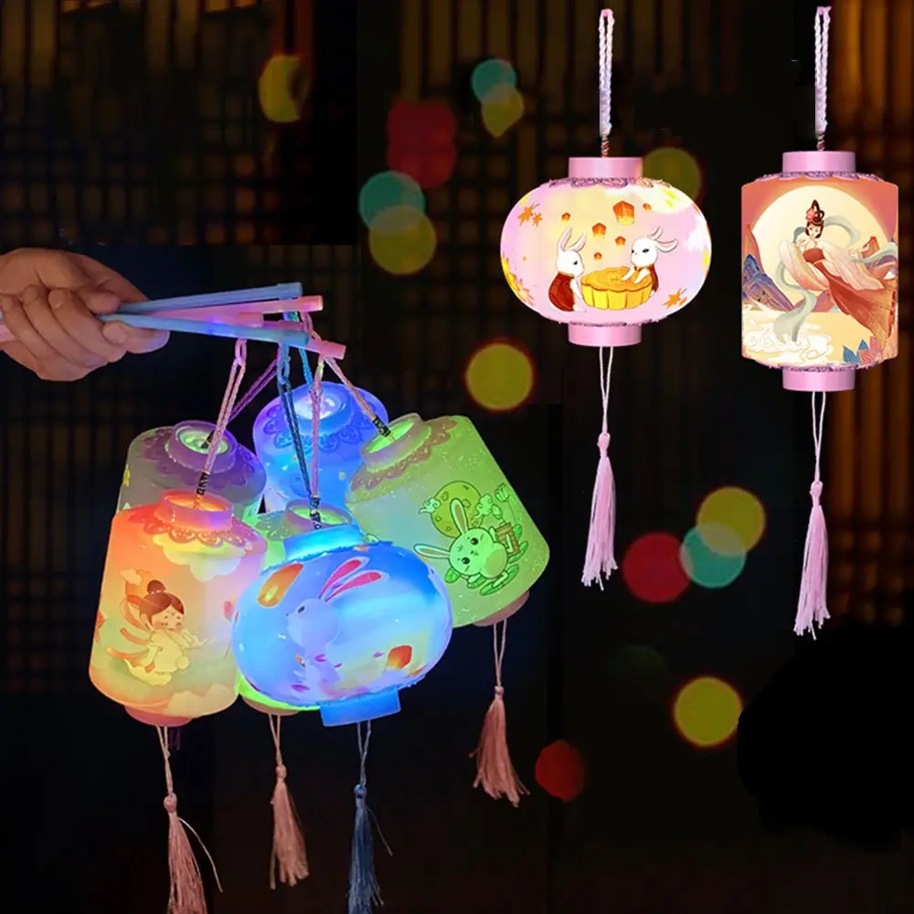 

Colorful Handheld Party Kids Round Cylinder Pendant Chinese LED Lanterns Mid-autumn Lamp Children Toys Festival Lanterns