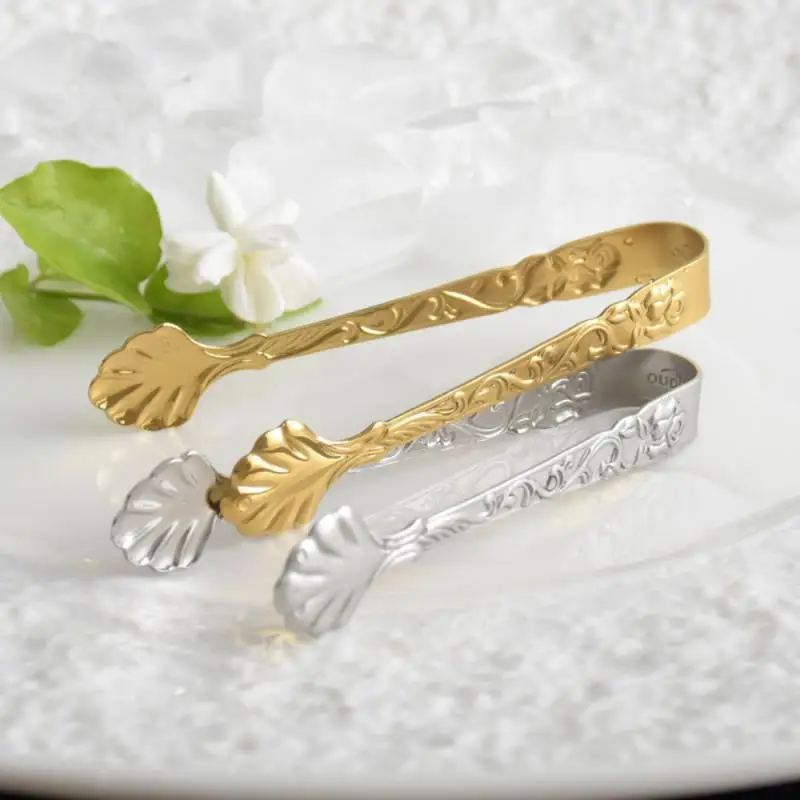 Rose Relief Ice Clip Stainless Steel Foods BBQ Square Sugar Serving Tong Barware