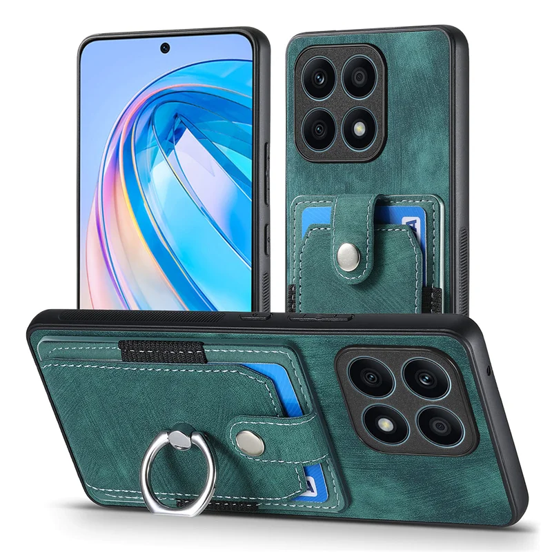 Luxury Leather Card Holder Case with Ring Stand and Magnetic Back Cover