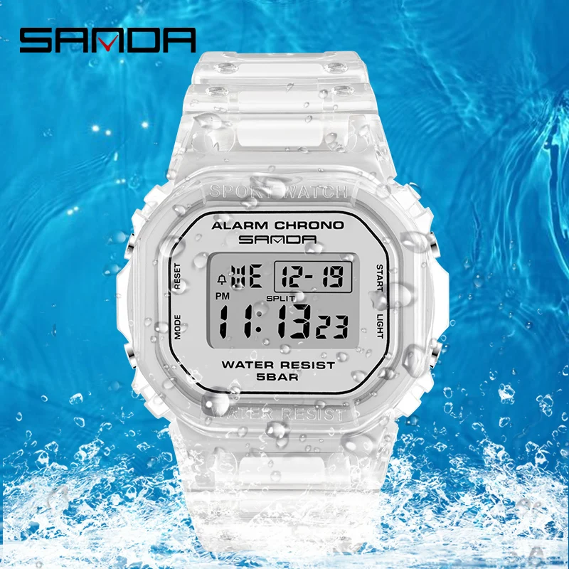 Sanda-2009relogio eletrnico quadrado 파라 estudante, 불침투성, luminoso, crativo, esports, prepresent