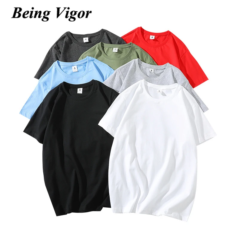 

Being Vigor Mens High Street Wear Full Cotton Round Collar Solid Color Pullover Men Tshirt Summer Tee Tops ropa hombre 티셔츠