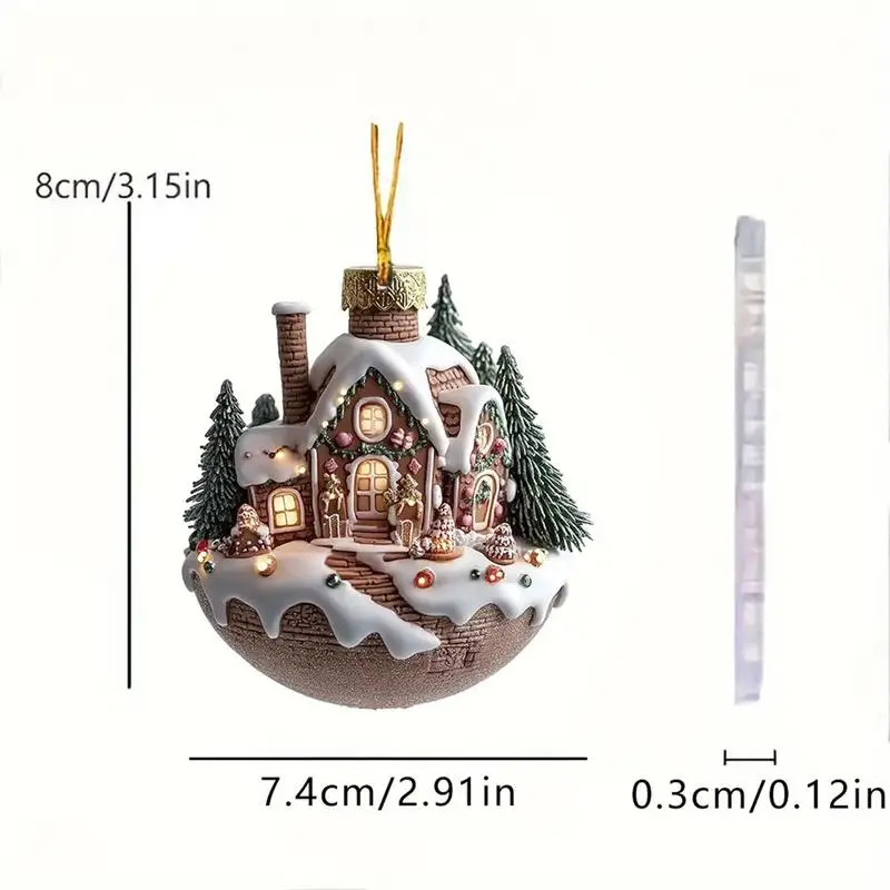 Coffee Cup Ornaments For Christmas Tree 2D Acrylic Christmas Snow Houses Chocolate Mug Pendant Tree & Car Decor