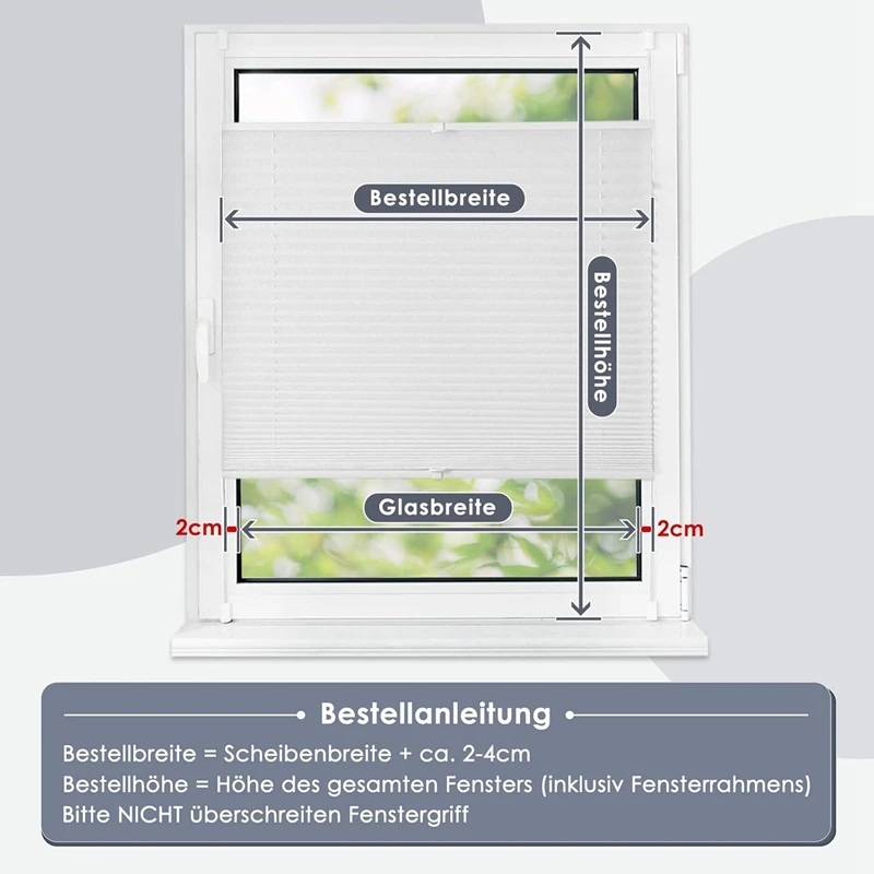 Pleated Blind, Klemmfix, No Drilling,Folding Roller Blind, Window Blind for Doors and Windows, Opaque, Privacy Protection, 3