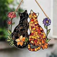 Stained Glass Window Hanging Decor Stained Glass Cat Window Hanging Cat Suncatcher For Hanging Small Christmas Trees Decorations 2
