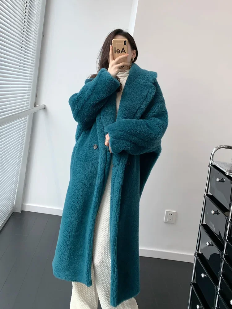 New Teddy Peacock Blue Teddy Bear Coat Female Alpaca Hair Medium-length Silhouette Fur Coat Winter краска для граффити arton 400 мл в аэрозоли medium blue